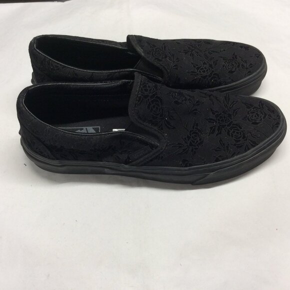 Vans Women’s Size 9 Black Velvet Rose Classic Slip On Sneakers - Picture 6 of 9